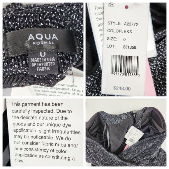 AQUA Metallic Faux Wrap Mini Cocktail and Party Dress Size 0 Black / Silver - Picture 2 of 8